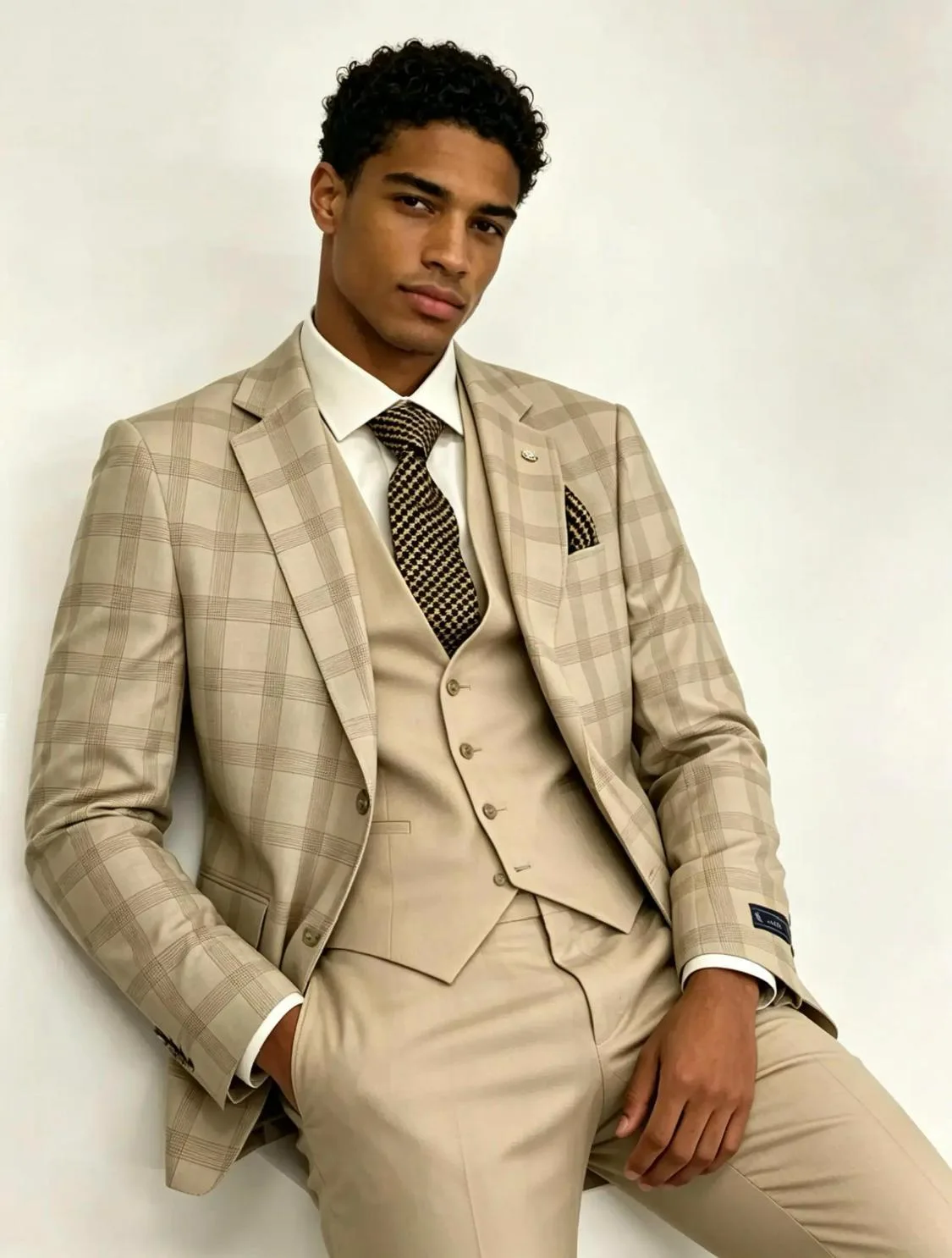 Tan Check Three-Piece Suit